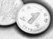 Coins in 1 Chinese yuan close-up. Black and white dramatic illustration about the economy, business, money and finance of the