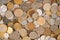 Coins background. Various vintage coins from worldwide as background. Financial growth and business concept. Numismatics and coin