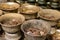 A coins in cups, financial gifts of believers in buddhist temple