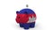 Coins fall into piggy bank painted with flag of Cambodia. National banking system or savings related conceptual 3D