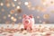 Coins falling to a pastel color piggy saving, Financial and money deposit concept pastel background