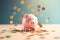 Coins falling to a pastel color piggy saving, Financial and money deposit concept pastel background