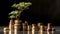 Coins of Growth: An Ever-Increasing Tower and a Blossoming Tree