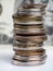 Coins Isolated with 100 dollar Franklin Face background. Macro photo