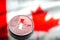 Coins litecoin, against the background of Canada flag, concept o