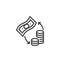 Coins and paper money exchange line icon