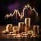 Coins pile on growth graph symbolize prosperous business investments in stock markets