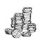 Coins Pile Stacked, Metal Money Monochrome Vector