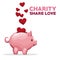 Coins in shape hearts floating depositing in money piggy bank charity share love