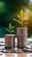 Coins stacked on table illustrating business growth and investment