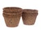 Coir, coconut fibre, plant pots isolated on white background. Environmentally friendly peat free spring gardening.