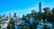 Coit Tower aerial with apartment buildings and San Francisco skyscrapers