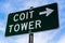 Coit Tower road sign in San Francisco California USA