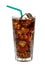 Cola with crushed ice and straw in glass