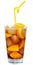 Cola drink with ice cubes and sliced orange in a highball glass
