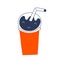 Cola drink in paper cup with lid and straw. Vector doodle art, disposable glass for sweet soda drink. takeout fast food