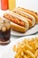 Cola, French Fries and Three Hotdogs