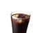 Cola glass with ice cubes. Cold sweet drink on white background