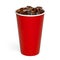 Cola in red blank cardboard or carton takeaway cup with ice cubes
