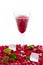 Cold alkoholic drink with cranberries, decorated with icecubes, frozen cranberries and mint