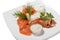 Cold appetizer of smoked halibut, salted trout, sockeye salmon s
