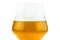 .Cold beer in a Teku tasting glass half filled, drops of water on glass and foam, isolated on a white background with a clipping p