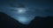 Cold blue light nigth sky. Aerial moonlight landscape. Dramatic midnight island silhouette view.