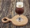 Cold brew coffee.Tasty ice coffee with milk , cold drink in glass on wooden background. Copy space