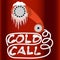 Cold call for lead generation. Handset phone is in ice and snow. Red and white art placard