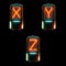 Cold cathode tube alphabet - letters X-Z
