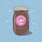 Cold coffee or chocolate milkshake in mason jar with round label. Vector hand drawn illustration.