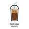 Cold coffee frappe drink flat design icon. Iced coffee cup isolated