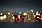 Cold color Xmax wooden Xmas text sign with beautiful blurred golden bokeh