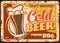 Cold craft beer rusty metal plate, brewery product