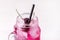 Cold Drink with Cherry in Jars on White Wooden Background Cold Detox Infused Water Summer Drink Close Up