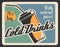 Cold drink in paper cup, retro vector banner