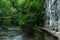 Cold, fresh mountain river with surrounding lush green vegetation