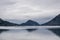 Cold grey color Norway landscape on fjord coast