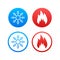 Cold and Heat Icons Set, Vector Illustration of Snowflake and Fire Symbols in Blue and Red, Climate and Temperature