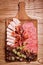 Cold meat plate, slices prosciutto, ham,beef jerky, sausage