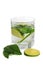 Cold mojito drink, glass of alcohol isolated over white background, fresh mint and lime fruit slice, food still life, party and ho