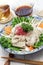 Cold pork salad, japanese summer cuisine