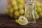 Cold pressed grape oil. Organic bio care products with natural ingredients. Close-up grapes and copy space. Halved grapes and grap