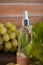 Cold pressed grape oil. Organic bio care products with natural ingredients. Close-up grapes and copy space. Halved grapes and grap