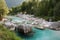 Cold pure Soca river great gorge canyons, Slovenia