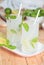 Cold refreshing summer lemonade mojito with fresh lemon and mint