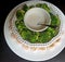 Cold salad with broccoli, shrimp and Greek yogurt dip