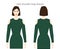 Cold-shoulder sleeves long length clothes character beautiful lady in emerald top, shirt, dress technical fashion