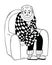 Cold, sick pensioner, an old man wrapped in blanket, sits in an armchair. Vector illustration in doodle style. Male