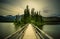 Cold summer evening at the Pyramid Lake in Jasper National Park